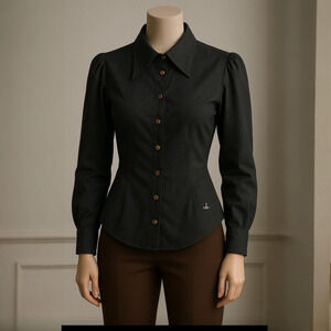 Vivienne Westwood Bagatelle Black Shirt Gothic Dark Academia Oversized Collar 38